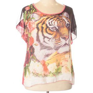 Unbranded 2x plus size tiger floral pink, chiffon-like, gauzy.